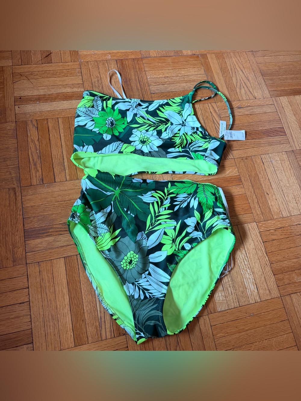 Aerie Green Floral One-Piece High-Waist Swimsuit